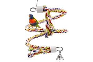 Rusee Vögel Spielzeug, Parrot Climbing Rope Sling, Schaukel Spielzeug, Spirale Stehen-Seil, Mittlere Regenbogen Cotton Rope Parrot mit Glocke