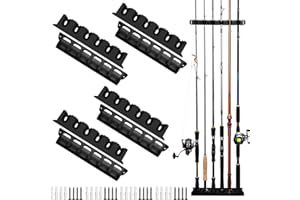 COOLTTO Fishing Rod Holders Wall-Mounted 4 Pairs, Simple Deluxe Fishing Pole Holder & Rack Store up to 24 Rods or Combos for Garage & Boat (Vertical, Black)
