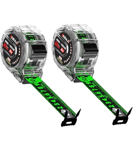 Mètre Ruban 10 Mètres - Lot De 2 Rubans Rétractables Auto-bloquants Double Face - Largeur 25 Mm En Acier Fluorescent - Précision Industrielle - 3