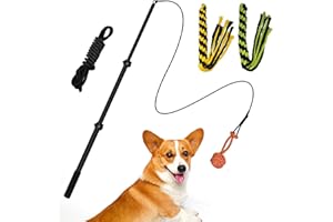 Zttark Dog Flirt Pole Interactive Toys for Dogs Chase and Drag, Durable Teaser Wand,Outdoor Exercise Training Chewing for Small Medium Large Dogs (Black)