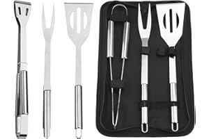 JODSEN BBQ Tool Set,3 Pcs Professional Stainless Steel Grill Accessories Set with Handle Storage Bag,Camping Barbecue Grilling Utensils Kit Spatula Tongs Fork for Birthday Christmas Party