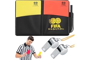 WANGLAOWU Zestaw kart sędziowskich, sportowe karty sędziowskie, czerwone i żółte karty z metalowym gwizdkiem do trenera ze smyczą, portfele, arkusze wyników, ołówek do uprawiania sportu, piłki nożnej, koszykówki, piłki nożnej