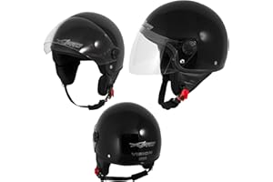 A-PRO Casco Jet Demi Scooter Moto Omologato ECE 22 Visiera Antigraffio Nero M