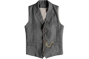 AeoTeokey Men's Western Herringbone Tweed Suit Vest Wool Slim Fit Waistcoat