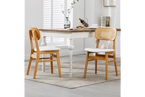 chairus Set of 2 PU Leather Dining Chairs for Dining Room Rattan Kitchen Chairs for Living Room with Solid Wood Legs Accent Chairs for Bedroom (White-2)