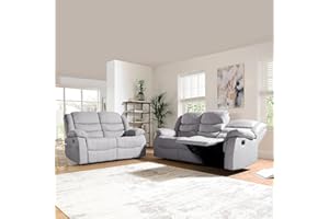 SOFALAND SORRENTO - Recliner Grey Fabric 3+2 SeaterSofa - Luxury Suite For Living Room Furniture With Drop - Down Table & Cup Holders (3+2 Seater)