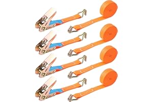 PAMATIO Spanngurte mit Ratsche zweiteilig mit Ratsche & Haken | 4 Stück 1000kg 4m | Ratschengurte | Zurrgurte | 25mm | 1000 daN 1t | EN 12195-2 | TÜV GS geprüft