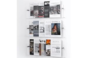 XOHYW Clear Acrylic Brochure Holder Wall Mount 3 Tier, Hanging Bookshelf Magazine Rack Literature Storage Rack for Waiting Room, Living Room, Office, Home Display