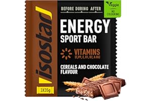 ISOSTAD Isostar Barres Energy Sport Bar Cereal Saveur Chocolat – Barre Énergétique Sport avec glucides, Source De Vitamines B1, B2, B6, C, E & PP, Snack Running Vélo Trail, 3x35g, 105g