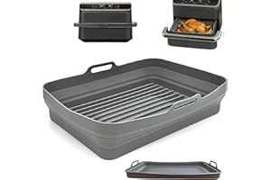 Moljaus Molde Silicona Air Fryer 35 x 22 x 7 cm Plegable – Compatible con Cosori Twinfry 10L – Accesorio para freidora de Aire, Bandeja y Recipiente Silicona Rectangular sin BPA,