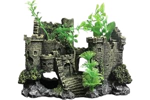 SLOCME Decoración de castillo de resina medieval para acuario, decoración de pecera, decoración de paisaje, refugio de castillo para acuario reptil Betta Fish