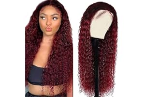 AiPliantfis Lace Front Wig Human Hair Wig Burgundy Perruque Cheveuxe Free Part with Baby Hair Bleached Knot Brazilian Remy Hair Unprocessed Virgin Hair Brazilian Remy Hair for Women 26 Pouce