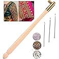 Jasol Embroidery Crochet Hooks with 3 Needles, Tambour Needle, French Crochet Embroidery Beading Tool Set, Embroidery Beading Needle Tools Sequin Beads Aari Needles (Brown Colour)