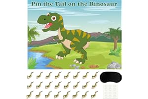 FEPITO Pin the Horn on the Unicorn Birthday Party Game with 24 Horns for Unicorn Party Supplies, Children's Birthday Party Decorations, Dinosaur