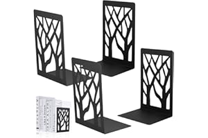 Bnnrjia 2 Pairs/4 Pieces Bookends, Metal Book Holder, Book Holder, Book Holder, Invisible Bookshelf, Bookends Book Stopper for DVD, CDs, Bookcase, Kitchen, Office, School - Black, 17.5 x 12 x 9 cm