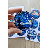Kolbi Craft 12 Adet Vitray Van Gogh Sticker Seti Bullet Journal Laptop Termos Scrapbook Renkli Cam Yuvarlak