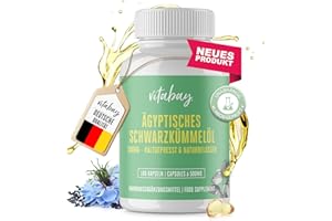 Vitabay Schwarzkümmelöl Kapseln Hochdosiert 500mg - 180 Kapseln - 3000 mg pro Tagesdosis + Vitamin E - Ägyptisches Schwarzküm