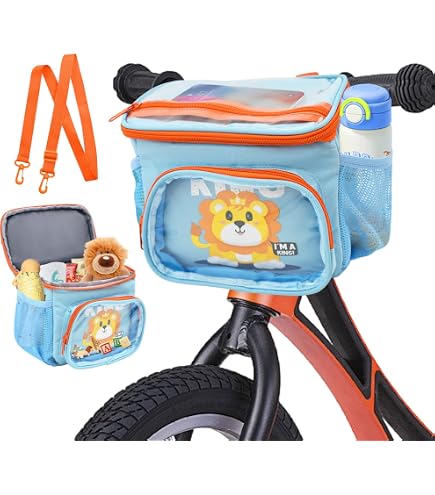 Cyiecw Sacoche De Guidon Pour Enfant – étanche, Avec Bandoulière, Fixe Sur Vélo/tricycle/scooter, Poches Multiples, Facile à Nettoyer