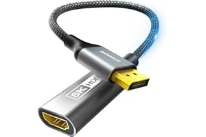 SWITCHFLUX DisplayPort 1.4 to HDMI 2.1 Adapter [8K@60Hz,4K@144Hz,2K@165Hz] Active DP Male to HDMI Female Converter Support HDCP 2.3/HDR/DSC 1.2 for HP,Lenovo,Dell,AMD,NVIDIA (Unidirectional)