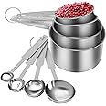 8 Piece Measuring Cups and Spoon Set - Stainless Steel Measuring Cup and Spoon with Measuring Ruler for Liquids and Solids