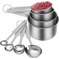 8 Piece Measuring Cups and Spoon Set - Stainless Steel Measuring Cup and Spoon with Measuring Ruler for Liquids and Solids