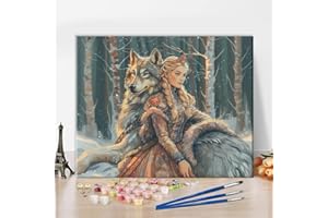 TISHIRON Malowanie według liczb dla dorosłych i dzieci, kobiet i wilków, dorosłych, malowanie według liczb, zestaw do malowania według liczb, zestaw do malowania według liczb, obraz olejny, rzemiosło