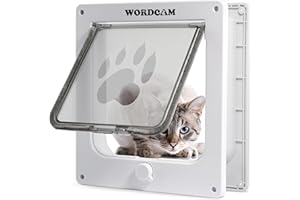 Wordcam Large Cat Door (Outer Size 10.9 x 9.5 inches), Heavy Duty Cat Door for Indoor and Outdoor Doors, Cat Flap with 4 Way Lock, Pet Door for Cats, Kittens, Dogs (White, L)