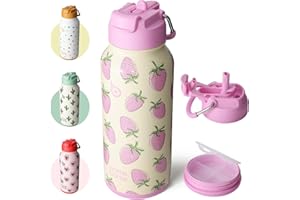 bottlebottle BOTTIGLIA BOTTIGLIA Borraccia isolata da 32 once Borraccia in acciaio inox con cannuccia Design a doppio coperchio per palestra con portapillole Dolce bacca