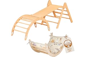 WoodsCraft 3en1: Arche d'Escalade, Triangle d'Escalade & Toboggan Interieur Enfant & Bebe | Arche Montessori avec Coussin Hypoallergénique & 2en1: Rampe/Toboggan | Escalade Enfant Interieur