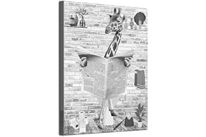 MKHFUW Affiche d'art sur toile pour journal animal, toilette, animal, salle de bain amusante, art mural noir et blanc, sans cadre (girafe, 40 x 60 cm)