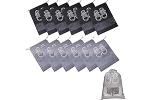 12PCS Shoe Bags, DKDDSSS Travel Shoe Bag, Drawstring Shoes Storage Bags with Transparent Slot for Men Women Daily and Travel Use