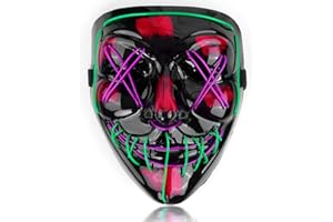 SOUTHSKY Máscara LED, cara completa de terror negro, luz de neón de 2 colores brillante, material de PVC, para Halloween, festival, carnaval, rave, disfraz de cosplay