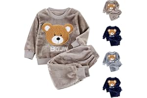 XINYUNZU Jungen Hausanzug Flanell Pyjama Set Kinder Schlafanzug Warm Pyjama Langarm und Pyjamahose Flauschig Set Casual Outfit 2 Teilig Kuschel Klamotten Bekleidungssets für 1-7 Jahre Alt