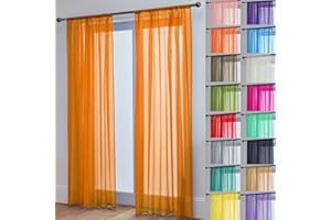 John Aird Lucy Voile Curtains - Rod Pocket Slot Top - Pair Net Curtains - 2 Panels (Orange, W 58" x L 90")