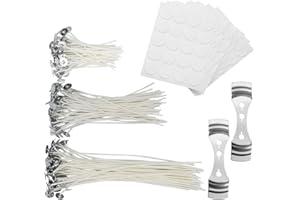 DESON 150 Pezzi Stoppini Candele 20cm 15cm 9cm Stoppini Candela da Fai da Te, con 2 Pezzi Porta Stoppini Candela e 200pz Cerchietti Biadesivo