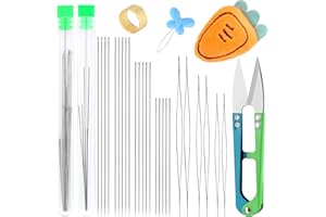 Benlay Lot de 29 aiguilles à perles, 19 aiguilles à chas et 6 aiguilles longues droites, ciseaux, dés à coudre, à enfiler des perles pour bracelets, colliers et bijoux