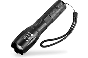 BRAVO ALFRED Lampe Torche LED Ultra puissante XML-T6 Lampe Torche Militaire utilisable pour vélo ou randonnées et 5 Modes Dont Flash Anti-agression, zooms et portée de 500m. Conception Antichoc