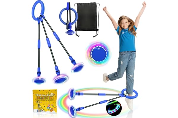TZEKING Cheville Skip Ball avec Compteur,Anneau de Saut de Cheville,Pliable Anneau de Saut de Cheville,Coloré Anneau de Saut Clignotant,Flash Saut Anneau Ball (sans écran-Bleu)