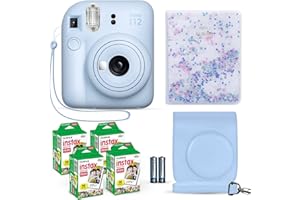 Fujifilm Instax Mini 12 Pastel Blue + Fuji Instax Film 40 Sheets + Shutter Accessories Bundle, Incl. Carrying Case & Quicksand Beads Album 64 Pockets