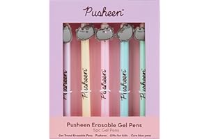 Get Trend Pusheen Pens Set of 5 Erasable Gel Pens Kawaii Cat Office School Supplies Stationery Set Rollerball with Blue Ink Gifts for Girls (Pusheen)