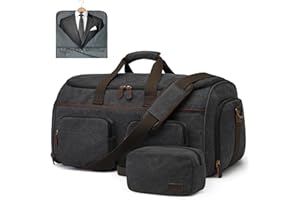 S-ZONE 50L Unisex 3-in-1 Convertible Garment Bag, Canvas Garment Bag, Suit Bag, Carry On Garment Bag with Toiletry Bag for Travel, Short Holiday, Business Trip Storage