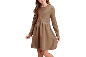 Haloumoning Vestido de jersey de manga larga para niña, vestido de punto con patrón trenzado, línea A, vestido informal para otoño, elegante, vestido de fiesta, vestido de invierno