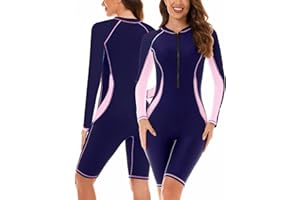SEAUR Maillots de Bain Femme UPF 50+ Rashguard Une pièce Manche Longue Demmes Combishort de Plage Anti-UV Natation Surfing Dame