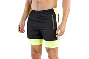 Donason Pantalones Cortos Deportivos para Hombre 2 en 1 Shorts Deporte de Gimnasio Running Correr Pantalón Corto Secado Rápido con Bolsillos con Cremallera