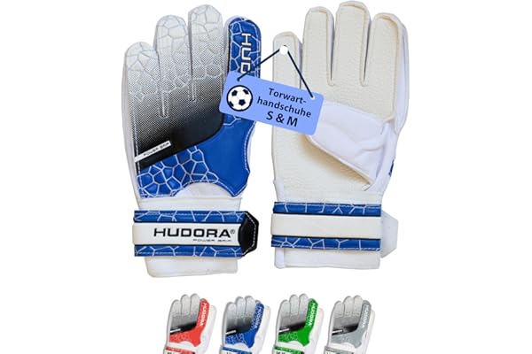HUDORA Gants de Gardien de But - Gants de Football rembourrés pour Enfants et Adolescents - Gants de Gardien de But avec Dos en Mousse et Fermeture Velcro