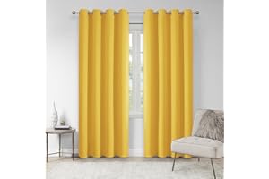 VEHEDE Room Darkening Curtains 63 Inch Long, Eyelet Blackout Thermal Insulated Curtains & Drapes for Living Room, Bedroom Window Curtains, W46 x L63 Inch, Mellow Yellow, 2 Panels