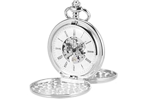 ManChDa Pocket Watch Men Pocket Watch Black Dream Dragon Mechanical Double Hunter Burlywood Dial Roman Numerals Hand Wind Pocketwatch with Double Chains