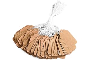 DYZOXA 500 Pcs Price Tags, Jewelry Price Tags Price Tags with String Hang Labels Tags with String Small Gift Price Tags Display Tag Labels with String Price Tags Price Tags for Display(Brown)