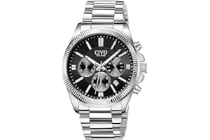 CIVO Montre Homme Chronographe Argent Montre Bracelet Acier Inoxydable - Montre Analogique Quartz Etanche Date