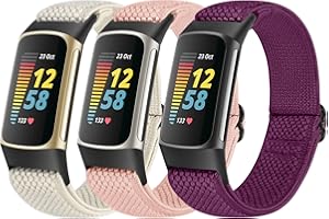 TumpCez Elastic Nylon Strap Only Compatible with Fitbit Charge 5 Straps, Soft Stretchy Adjustable Breathable Comfortable Fabric Band Sport Replacement Straps for Women Men